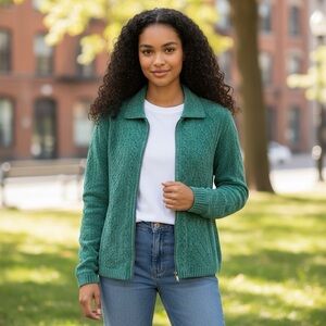 Alfred Dunner Knit Cable Stitch Long Sleeve Sweater Size M